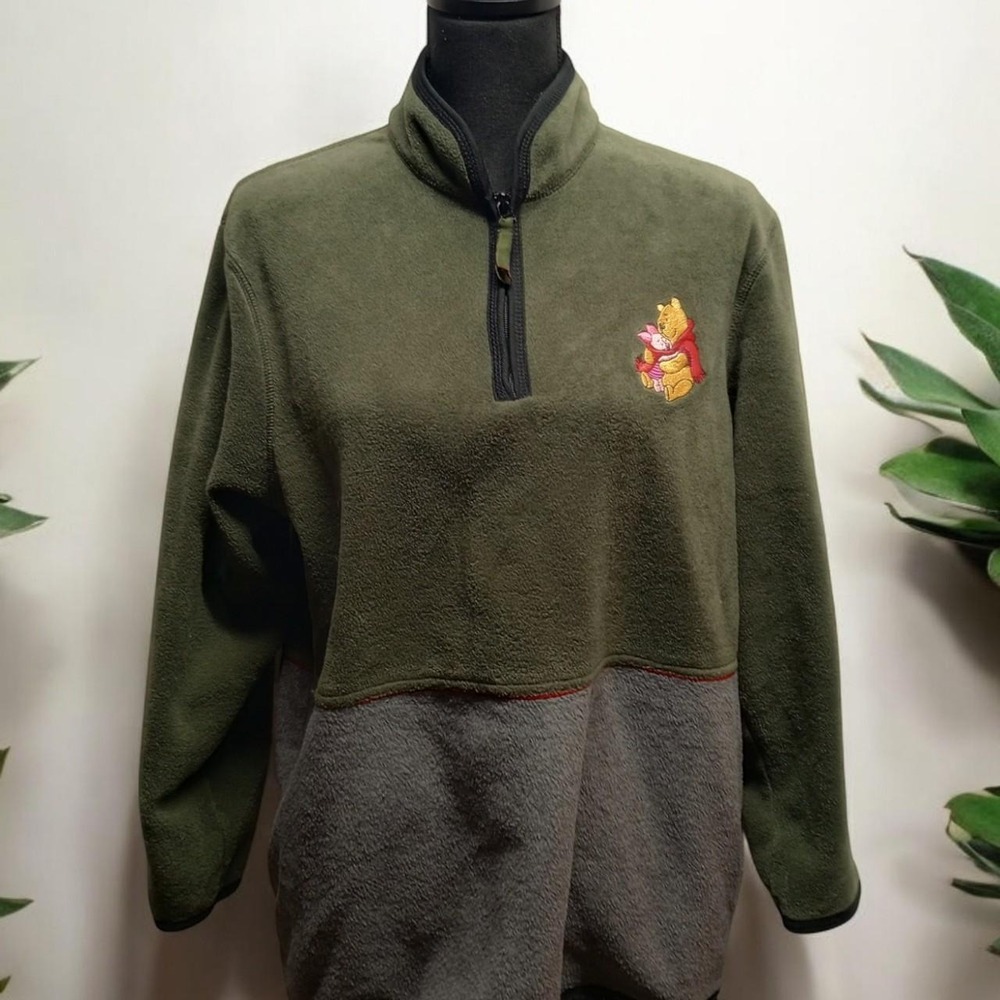 Disney Winnie the Pooh Vintage 90s Fleece Pullover Green Grey Large